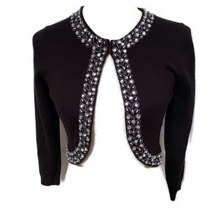 TIBI SWEATER CARDIGAN SHRUG CROPPED BLACK BEADED SILVER Size S SMALL